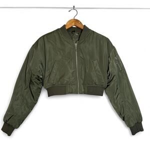 H&M Women's Green Cropped Puffer Bomber Jacket sz XS